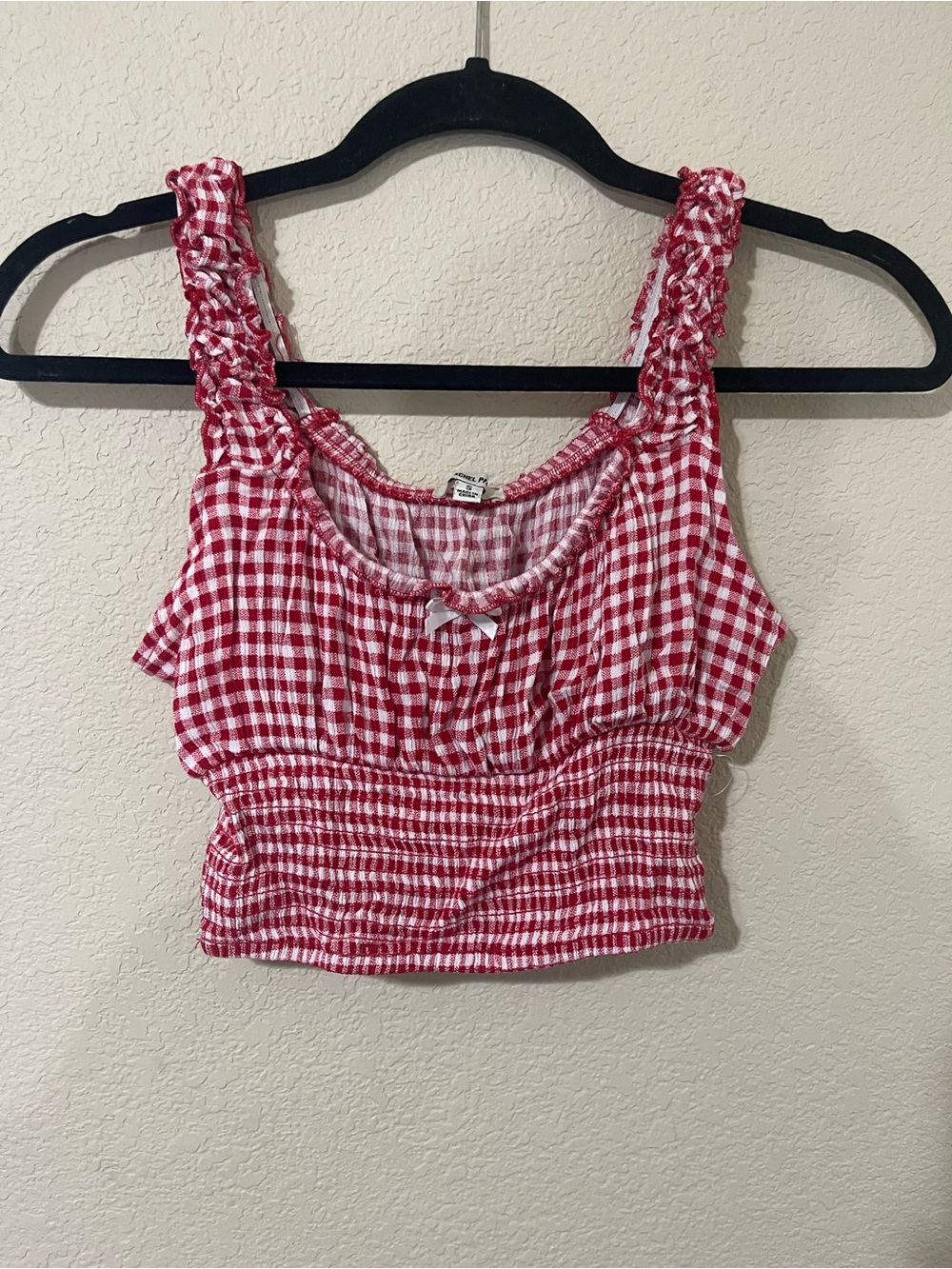 Red Gingham Smocked Crop Tank Top - Women